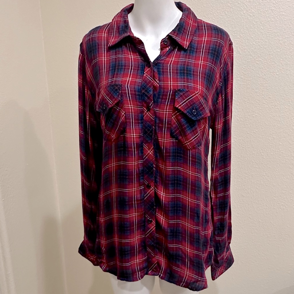Rails Plaid Red Blue Button Down Shirt Size Medium Top Long Sleeve
